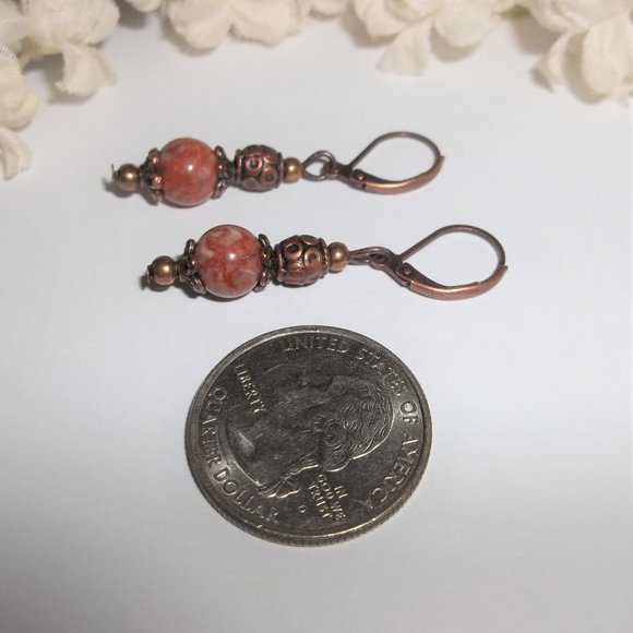Boho Earring, Orange and Copper Earring, Earring, Boho Earring, Faux Jasper 7826 - Picture 5 of 8